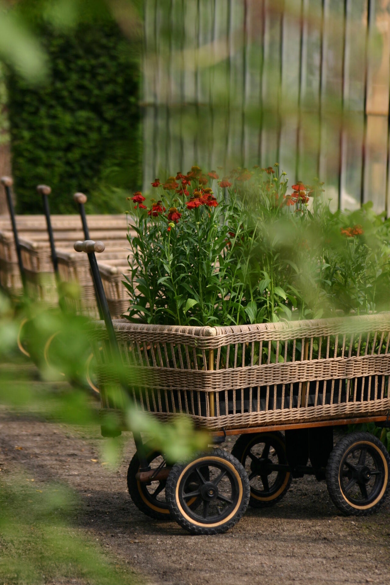 Wagon met gevlochten mand
